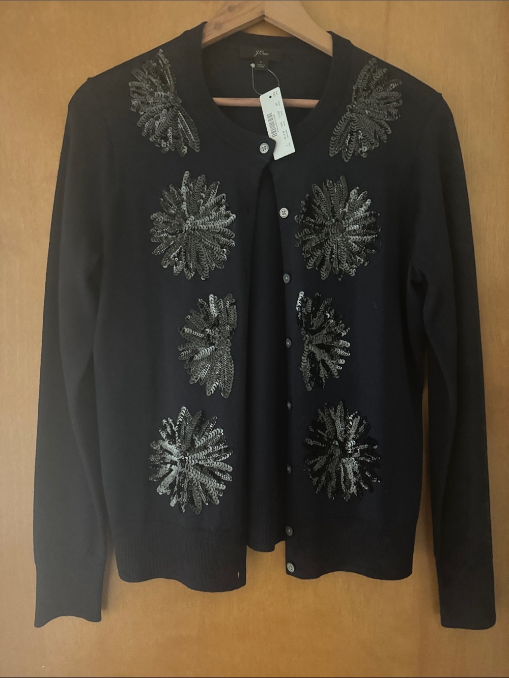 J. Crew Navy Embellished Sequin Cardigan Sweater. Size L NWT